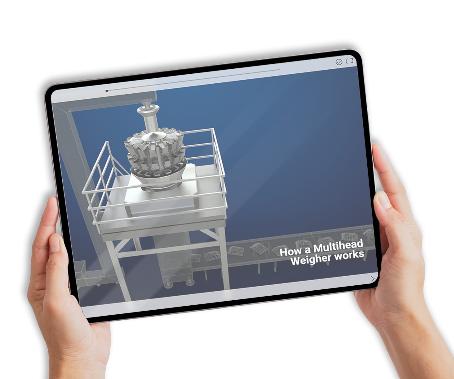 ipad showing a module about the multihead weigher